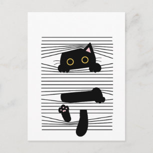 Verborgen Zwarte Kat Schattig Grappig Minimalistis Briefkaart