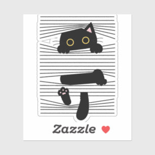 Verborgen Zwarte Kat Schattig Grappig Minimalistis Sticker