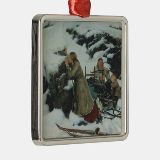 Verbrand dorp in de winter (door Albert Edelfelt) Metalen Ornament (Rechts)