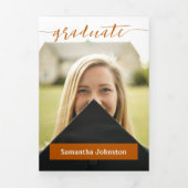 Verbrand Oranje Afstudeerscript Modern Drie Foto Drieluik Uitnodiging (Cover)