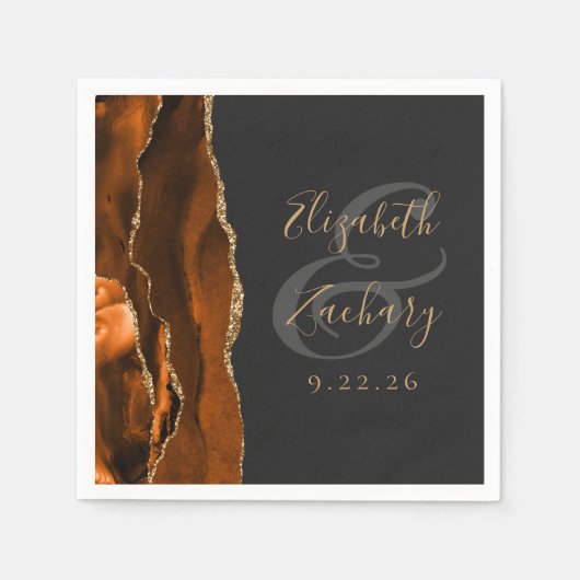 Verbrand Oranje Agate Gold Donkere bruiloft Servet (Voorkant)