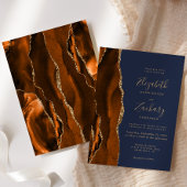Verbrand Oranje Agate Goud Marineblauw Bruiloft Kaart