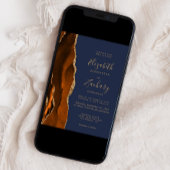 Verbrand Oranje Agate Goud Marineblauw Bruiloft Kaart
