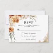 Verbrand Oranje Bloemige Pampas Boho Trouwen RSVP Kaartje (Voorkant)