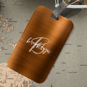 Verbrand Oranje Geborsteld Metaal Schrift Monogram Bagagelabel