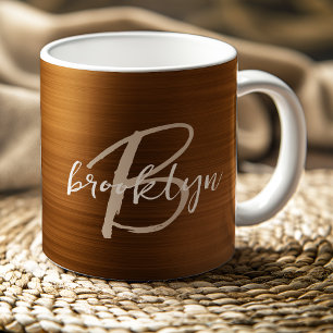 Verbrand Oranje Geborsteld Metaal Schrift Monogram Koffiemok