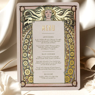 Verbrand Oranje Gouden Art Nouveau Menukaart Mucha Folie Uitnodiging