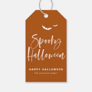 Verbrand Oranje Griezelige Halloween Kwast Calligr Cadeaulabel