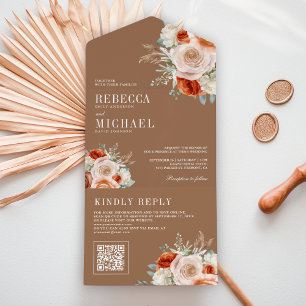Verbrand Oranje Ivoor Bloemencode QR Code Beige Br All In One Uitnodiging