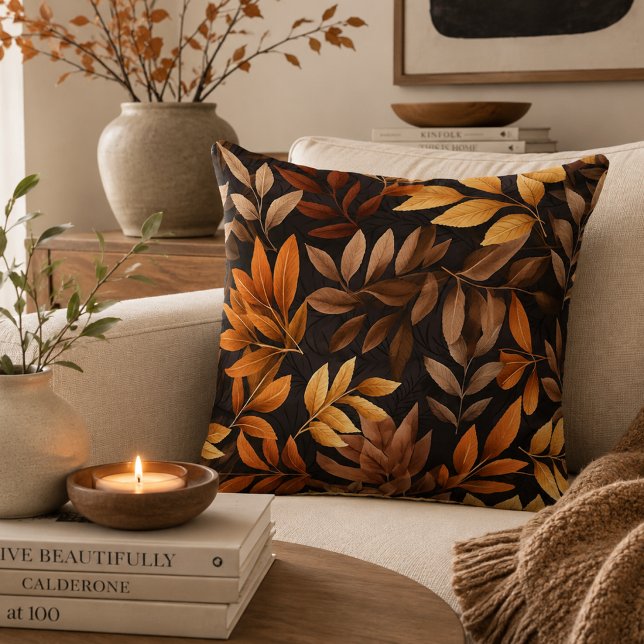 Verbrand Oranje Mokka Bruine Elegante Herfstblader Kussen (Creator heeft geüpload)