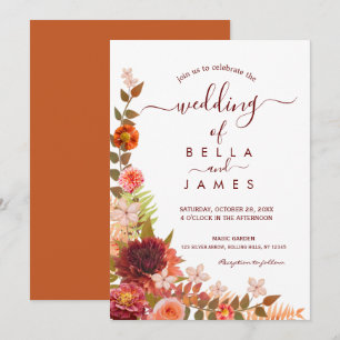 Verbrand Oranje Terracotta Boho Floral Wedding Kaart