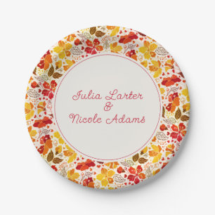 Verbrand Oranje Tropische Hibiscus Bloemen Bruilof Papieren Bordje