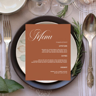 Verbrand oranje trouwdiner menu kaart