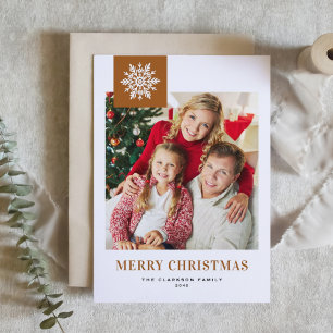 Verbrand Oranje Whimsical Sneeuwvlok Foto Kerstmis Feestdagen Kaart
