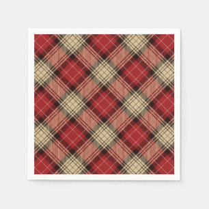Verbrand Rood Beige Moderne Schotse Tartan Kerstmi Servet
