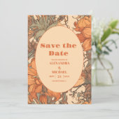 Verbrand Sinaasappel Bloemen Art Nouveau Bruiloft Save The Date (Staand voorkant)