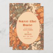 Verbrand Sinaasappel Bloemen Art Nouveau Bruiloft Save The Date (Voorkant / Achterkant)