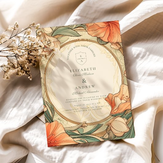 Verbrand Sinaasappel Bloemen bruiloft Kaart