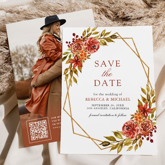Verbrand Sinaasappel Bloemen Goud Lijst Fall Trouw Save The Date