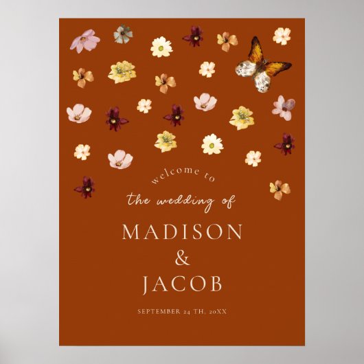 Verbrand Sinaasappel Boho Wildflower Wedding Welko Poster (Voorkant)