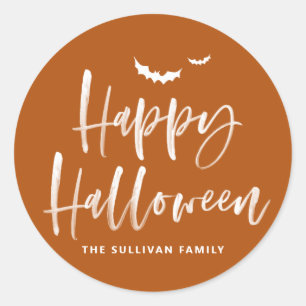 Verbrand Sinaasappel borstel belettering Halloween Ronde Sticker