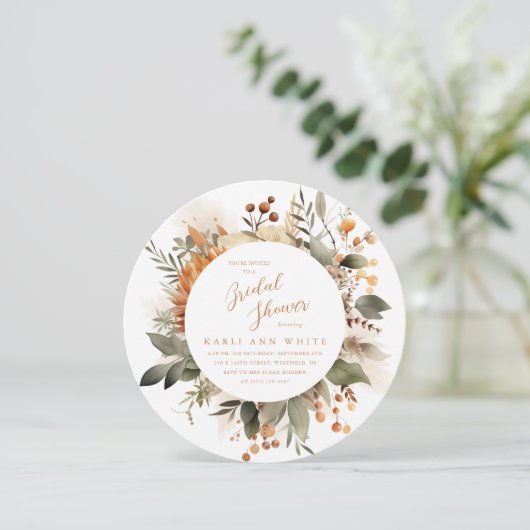 Verbrand Sinaasappel Botanische Herfst Bloemen Vri Kaart (Staand voorkant)