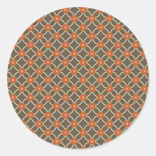  Verbrand Sinaasappel en Bruin Herfst Patroon Gift Ronde Sticker