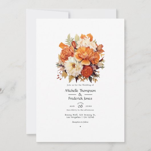 Verbrand Sinaasappel en Crème Bloemenbruiloft Kaart (Voorkant)