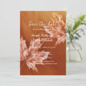 Verbrand sinaasappel esdoorn bladeren vallen bruil save the date (Staand voorkant)
