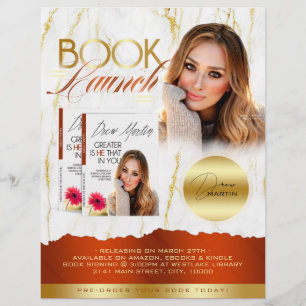 Verbrand Sinaasappel & Goud Marmer Boek Lancering Flyer