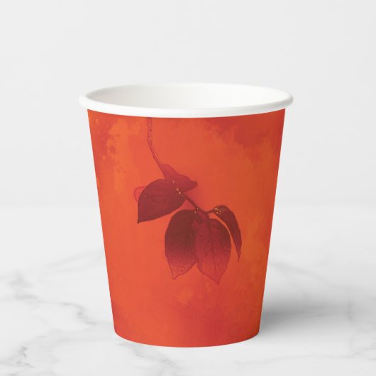 Verbrand Sinaasappel Persimmon Leaf Abstract Autum Papieren Bekers (Voorkant)