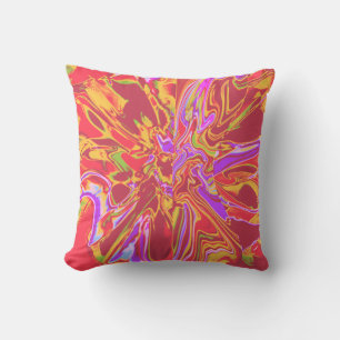 Verbrand Sinaasappel Psychedelic Flower met Goud L Kussen