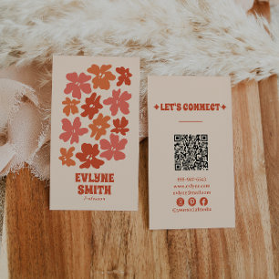 Verbrand Sinaasappel QR Code Groovy Floral Terraco Visitekaartje