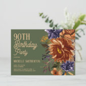 Verbrand Sinaasappel Roest Blauw Bloemen Groen 90s Kaart (Staand voorkant)