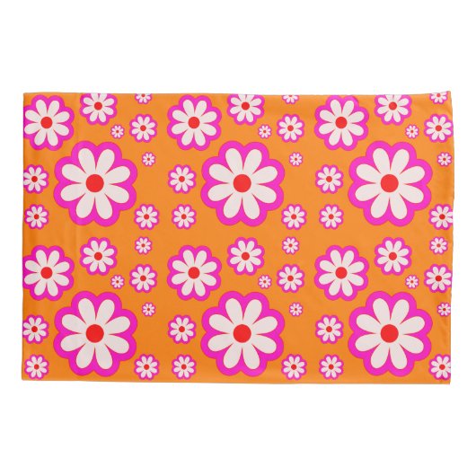 Verbrand Sinaasappel & Roze Daisies 70s BOHO Bloem Kussensloop (Achterkant)