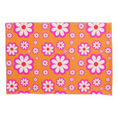 Verbrand Sinaasappel & Roze Daisies 70s BOHO Bloem Kussensloop (Voorkant)