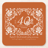 Verbrand Sinaasappel Shabby Chic 40 Jubileum Onder Vierkante Kartonnen Onderzetter (Voorkant)