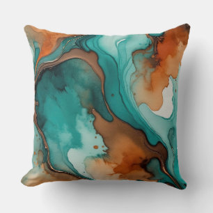 Verbrand-sinaasappel, Turquoise, en roest waterver Kussen