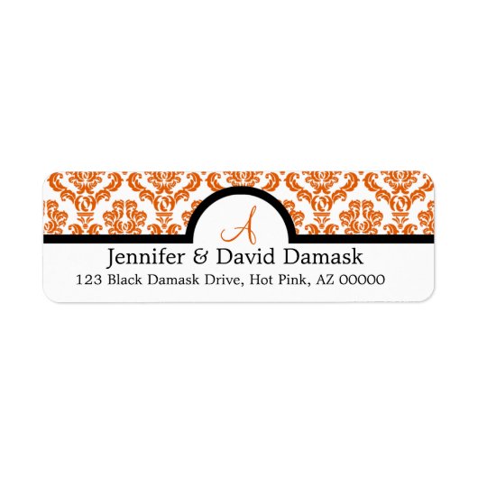 Verbrandde Oranje Damask Wedding Monogram Labels (Voorkant)