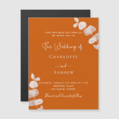 Verbrandde oranje eucalyptusluxebruiloft magnetische uitnodiging (Voorkant / Achterkant)