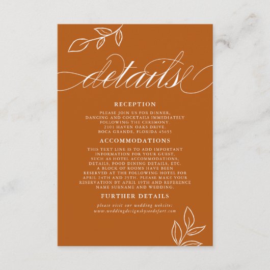 Verbrandde Oranje minimale lebbencode QR-bruilofts Informatiekaartje (Voorkant)