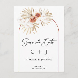 Verbrande Oranje Arch Dry Floral Bewaar de datum Briefkaart
