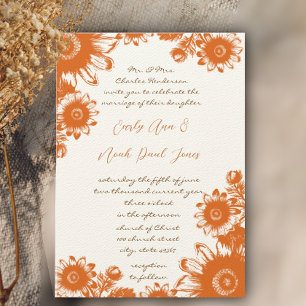 verbrande Oranje diepkoraalse Floral Wedding Kaart