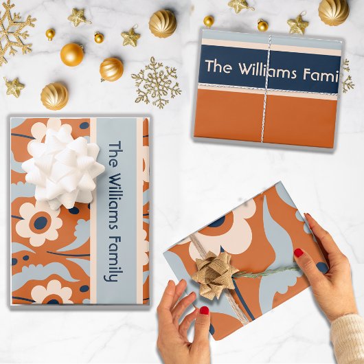 Verbrande Oranje eibloemen aangepaste naam Inpakpapier Vel