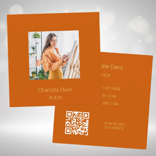 Verbrande oranje foto QR-code Vierkante Visitekaartje