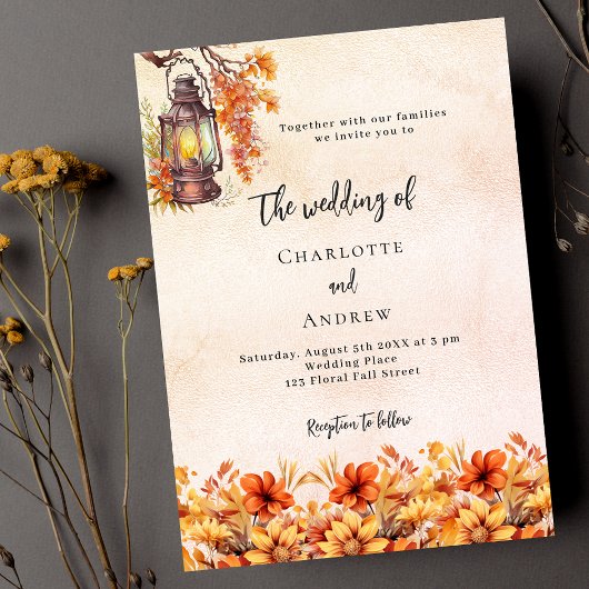 Verbrande oranje herfst bloemetjes boho luxe bruil kaart