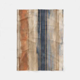 Verbrande Oranje Navy Dusty Blue Distressed Stripe Fleece Deken