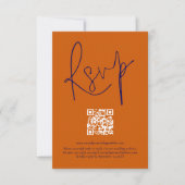 Verbrande Oranje Navy Script QR Code Wedding RSVP  (Voorkant)