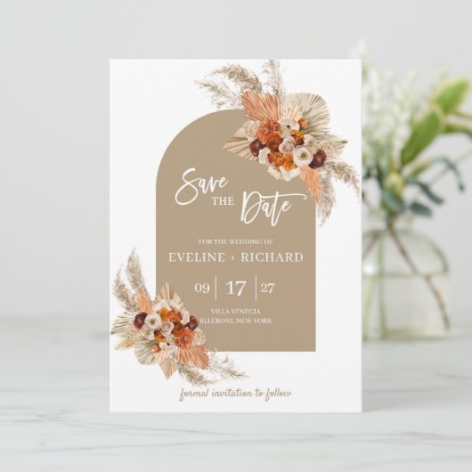 verbrande oranje pamapgras gedroogde palmboorgast kaart (Staand voorkant)