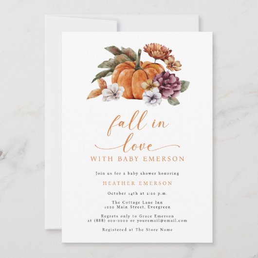 Verbrande Oranje Pompoen Baby Douche Uitnodigingen (Voorkant)